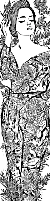 Free colorable bookmarks of a woman in an off shoulder outfit
